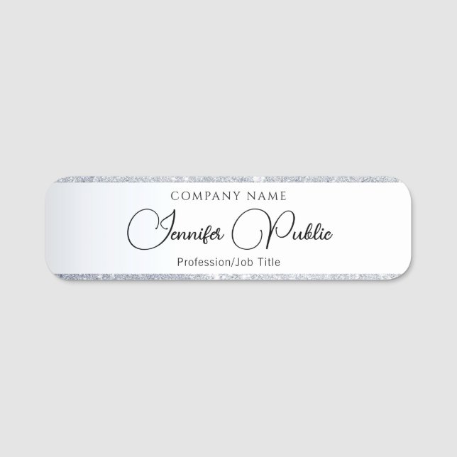 Kalligraphie Name Tag Elegantes Script Silver Glit Namensschild (Vorderseite)