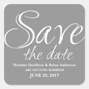 Kalligraphie Save the Date Stickers, grau Quadratischer Aufkleber