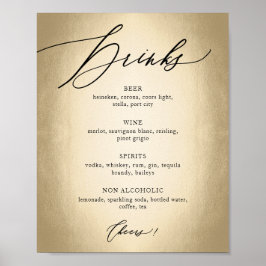 Kalligraphie Script Drinks & Cheers Wedding Sign Poster