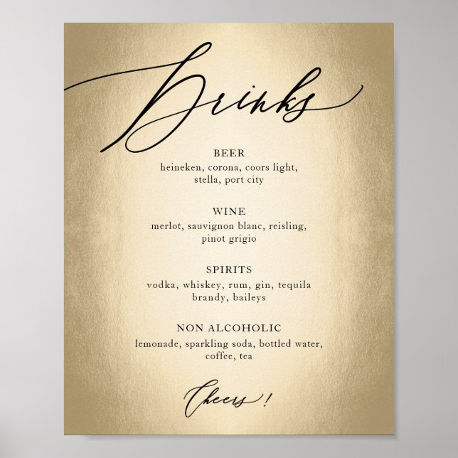 Kalligraphie Script Drinks & Cheers Wedding Sign Poster (Vorne)