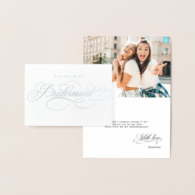 Kalligraphie Silver wirst du meine Bridesmaid sein Folienkarte (Anzeige)