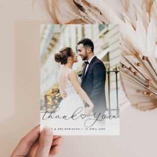 Kalligraphie-Skript für Neuvermählte Hochzeit-Foto Dankeskarte