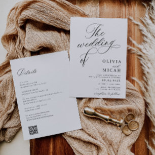 Kalligraphie-Skript Schwarz-Weiß-Hochzeit Einladung