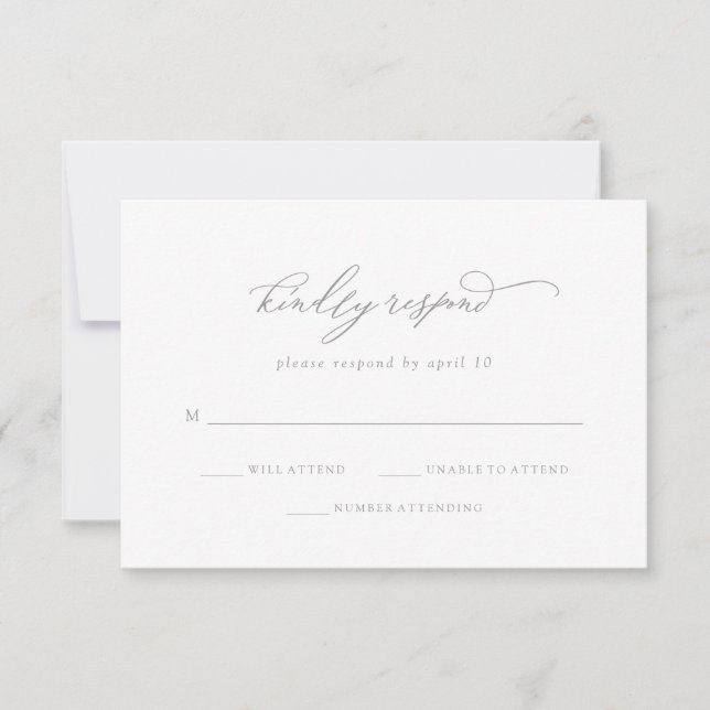 Kalligraphie und Minimalistisch | Graue Hochzeit RSVP Karte (Vorderseite)