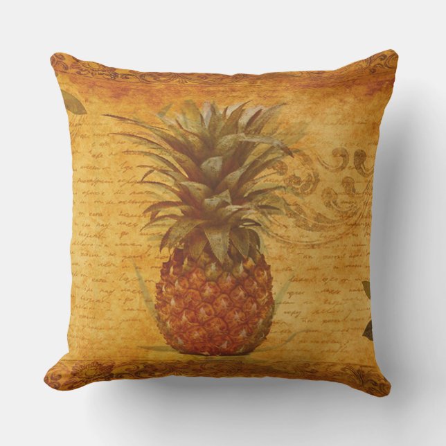 Kalligraphie und Vintage Ananas Kissen (Vorderseite)