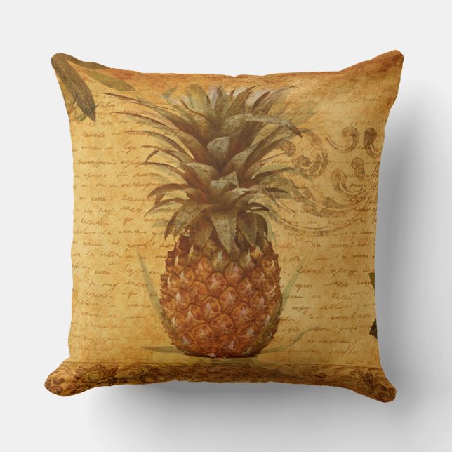 Kalligraphie und Vintage Ananas Kunst Kissen (Vorderseite)