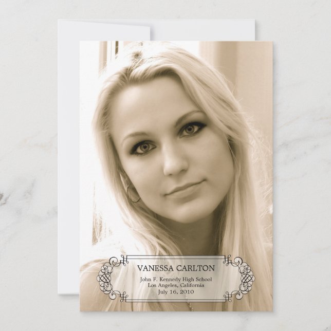 Kalligraphie-Wirbel Foto Abschluss Ankündigung (Vorderseite)