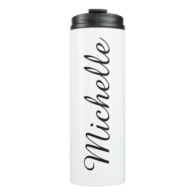 Kalligraphiename Creative Trendy White Thermosbecher (Vorderseite)