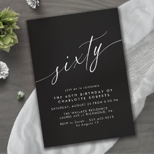 Kalligraphieschrift   Elegant Black 60. Geburtstag Einladung
