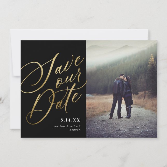 Kalligraphieschrift | Schwarzes Gold | FOTO Save The Date (Vorderseite)
