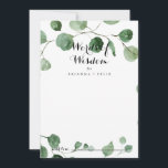 Kalligraphische Hochzeitwörter der Weisheit Eukaly Hinweiskarte<br><div class="desc">Diese kalligraphische Hochzeitsworte der Weisheit eukalyptus Ratgeber Karte ist perfekt für eine einfache Hochzeit. Das Design bietet Aquarellfarben handgezeichnet elegante botanische Eukalyptuszweige und Blätter. Diese Karten sind ideal für Hochzeiten, Brautparty, Babydusche, Graduiertenfest u.v.m. Personalisieren Sie die Karten mit den Namen der Braut und Bräutigam, den Eltern, die Sie werden oder...</div>