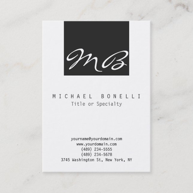 Kalligraphische Monogram White Black Business Card Visitenkarte (Vorderseite)