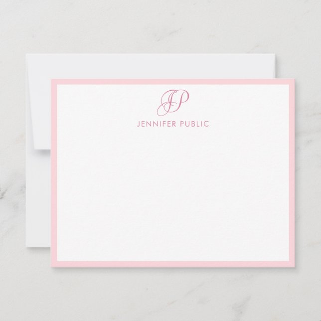 Kalligraphische Script Monogram Modernes Blush Pin Mitteilungskarte (Vorderseite)