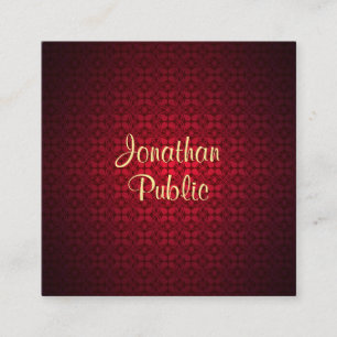 Kalligraphischer Skriptname Red Damask Template Ch Quadratische Visitenkarte
