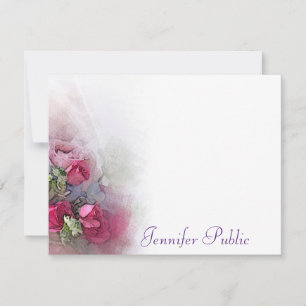 Kalligraphischer Skriptname Watercolor-Rose-Blume Mitteilungskarte