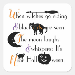 Kalligraphisches traditionelles Halloween-Gedicht Quadratischer Aufkleber
