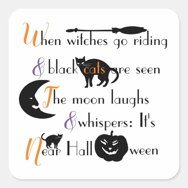 Kalligraphisches traditionelles Halloween-Gedicht Quadratischer Aufkleber (Vorderseite)