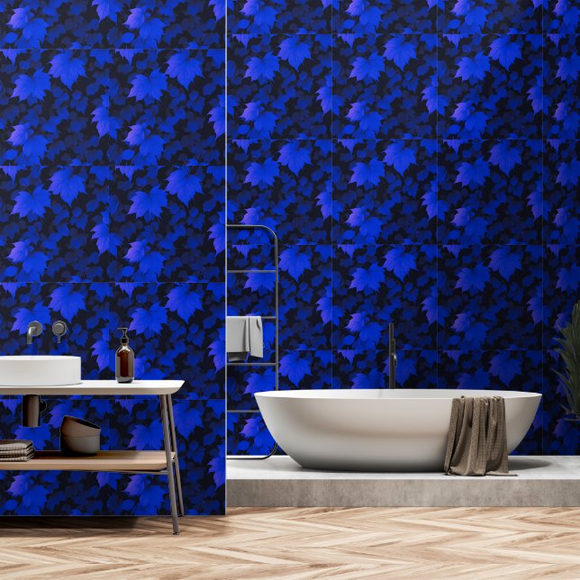Kalming Blue Autumn Leaves Tapete (Badezimmer)