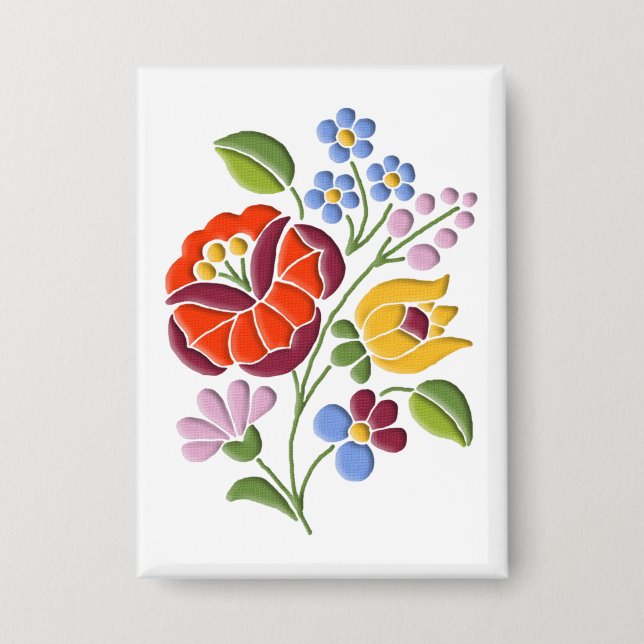 Kalocsa Stickerei - Ungarische Volkskunst Button (Vorderseite)