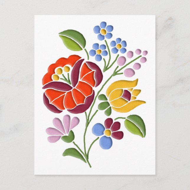 Kalocsa Stickerei - Ungarische Volkskunst Postkarte (Vorderseite)