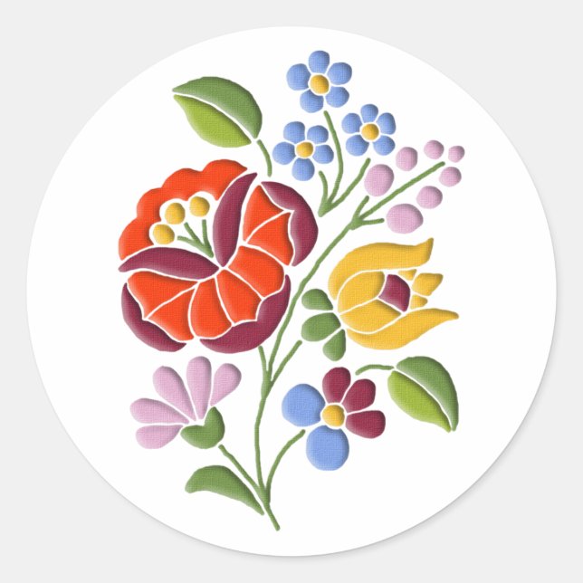 Kalocsa Stickerei - Ungarische Volkskunst Runder Aufkleber (Vorderseite)