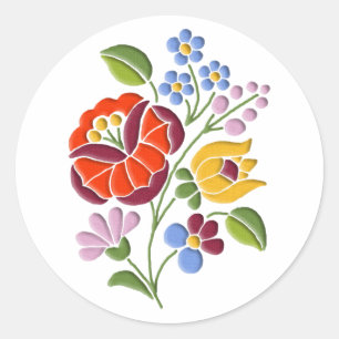 Kalocsa Stickerei - Ungarische Volkskunst Runder Aufkleber