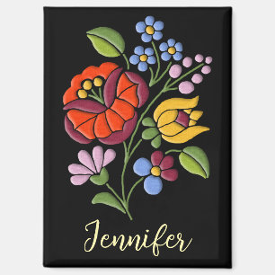 Kalocsa Stickerei - Ungarische Volkskunst schwarz Magnet