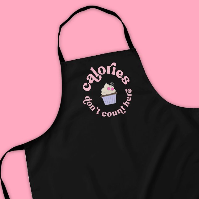 Kalorien zählen nicht hier Pink Cake Baker Funny Schürze (Modern black and pink baker & dessert enthusiast apron design with fun retro font and cupcake design)