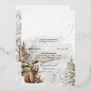 Kalt draußen Winterwald Neutrale Babyparty Folieneinladung