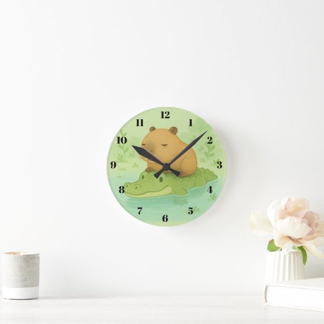 Kalt & Niedlich: Capybara & Crocodile meme für Zuh Runde Wanduhr (Zuhause)