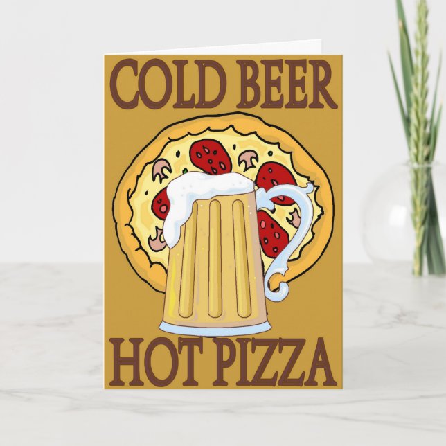 Kaltbier, heiße Pizza Feiertagskarte (Vorderseite)