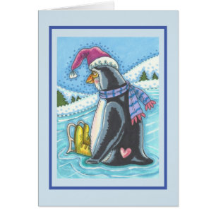 KALTE FÜßE WARME HERZEN PINGUIN-GRÜßKARTE B