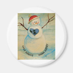 Kalte Hände, warmes Herz, Schneemann Magnet