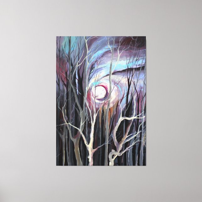 Kalte Winternacht mit Vollmondmalerei Leinwanddruck (Vorderseite)