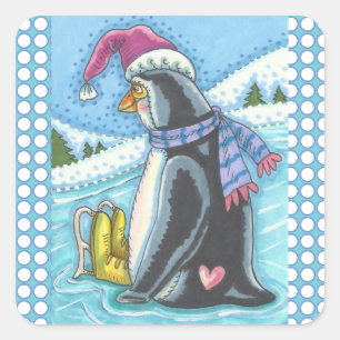 KALTER BODEN WARMES HERZ, PENGUIN WEIHNACHTS-AUFKL QUADRATISCHER AUFKLEBER