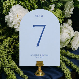 Kaltes blaues Küstenhochzeit-Tischnummernschild Einladung