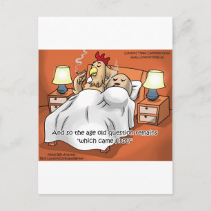 Kam das Huhn oder das Ei zuerst? Lustige Geschenke Postkarte