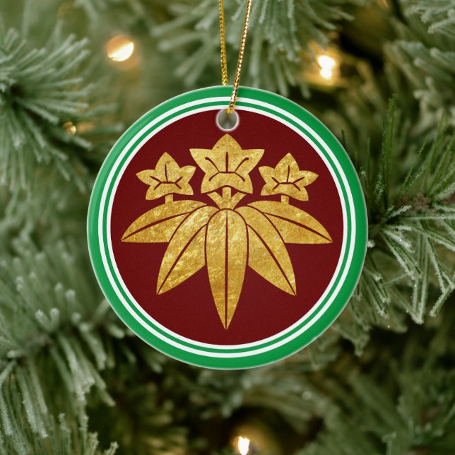 Kamakura Minamoto Mon Japanisch Clan Imitate Gold  Keramik Ornament (Baum)