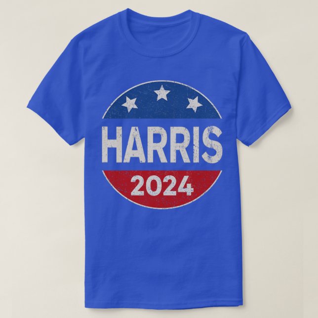 Kamala 2024 für Button Red White Blue und Stars K T-Shirt (Design vorne)