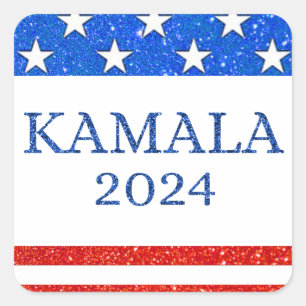 KAMALA 2024 Glitzer American Flag Quadratischer Aufkleber