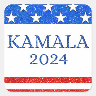 KAMALA 2024 Glitzer American Flag Quadratischer Aufkleber