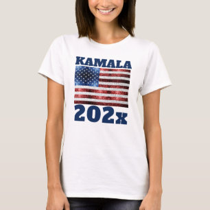 KAMALA 2024 USA Flaggen blaue rote Imitate Glitzer T-Shirt