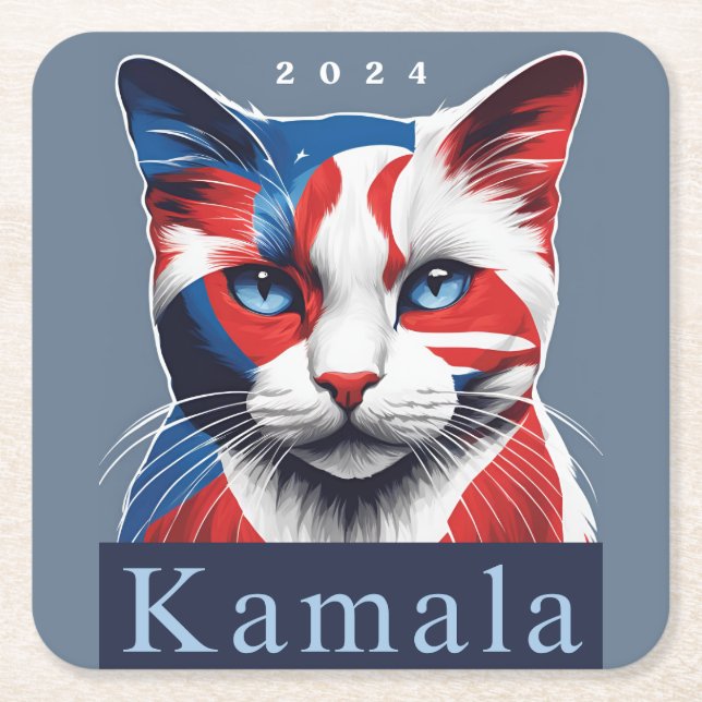 Kamala Cat 2024 US-Wahl Demokrat Rechteckiger Pappuntersetzer (Vorderseite)