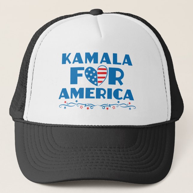 Kamala für Amerika 2024 Präsident Patriotisches He Truckerkappe (Vorderseite)