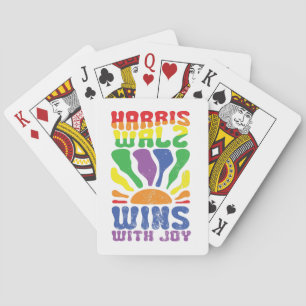 Kamala Gewinnt mit Freude Retro Boho Harris Walz L Spielkarten