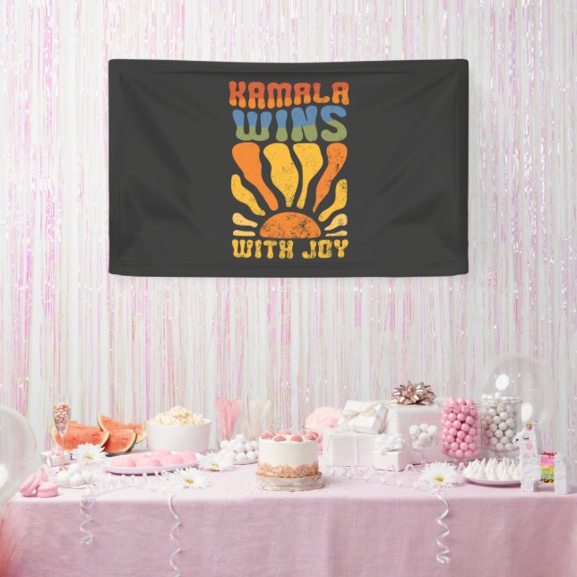 Kamala gewinnt mit Joy Retro Boho Harris Walz Banner (Party)
