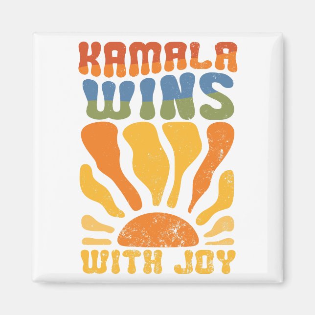 Kamala gewinnt mit Joy Retro Boho Harris Walz Magnet (Vorne)