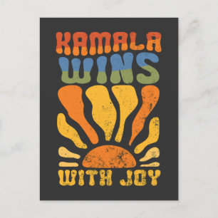 Kamala gewinnt mit Joy Retro Boho Harris Walz Postkarte