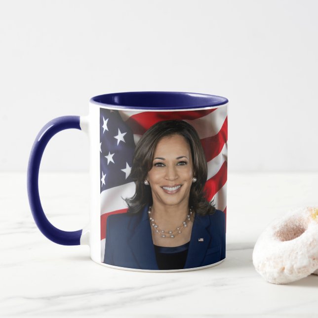 Kamala Harris 2024 Cooles sammlungsfähiges Foto Tasse (Mit Donut)