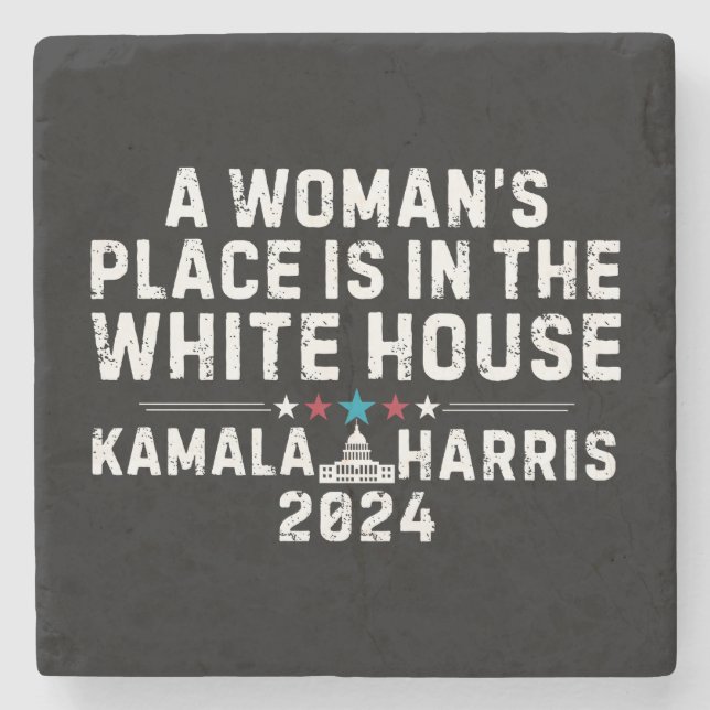 Kamala Harris 2024 - Ein Frauenplatz im Weißen Steinuntersetzer (Vorderseite)